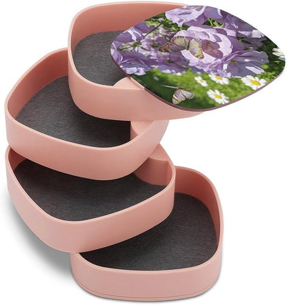 Light Purple Flowers Rotating Jewelry Organizer Box 4-Layer 360° Rotatable ABS - Image 7