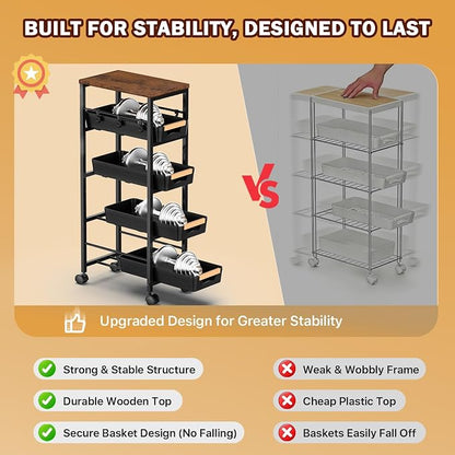 SUNALLY Slim Storage Cart with Wheels, Narrow Kitchen Rolling Cart, Storage - Image 6