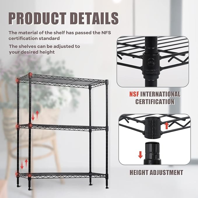 NChanmar 3-Tier Wire Shelving Unit Storage Shelves Shelf Organizer 30"x23"x12" - Image 4