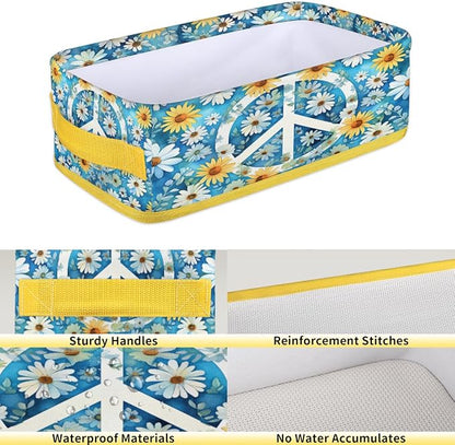 Peace Sign Daisy Bathroom Storage Basket, Foldable - Image 4
