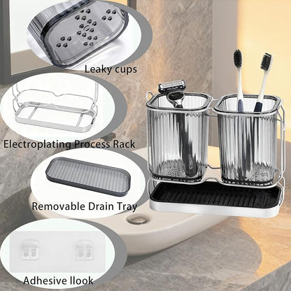 2-Pack Grey Toothbrush Holders, Wall Mounted or Countertop Toothbrush Holders - Image 3
