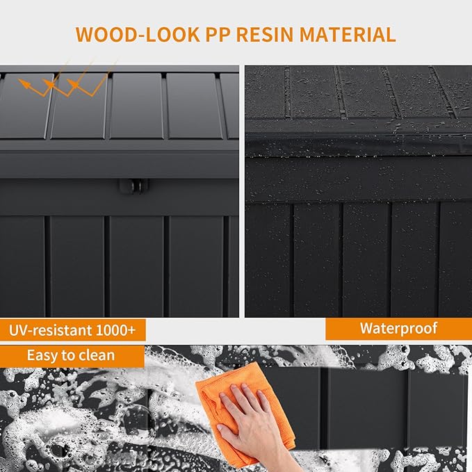DRATO 51 Gallon Outdoor Storage Box Waterproof, Lockable Resin Deck Box - Image 4
