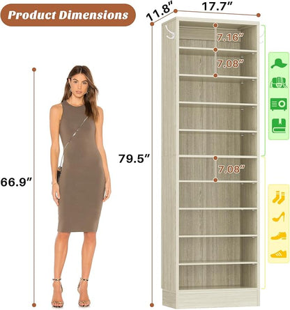 Aheaplus Tall Shoe Cabinet, 10 Tiers Narrow Wood Shoe Rack, Shoe Storage - Image 2