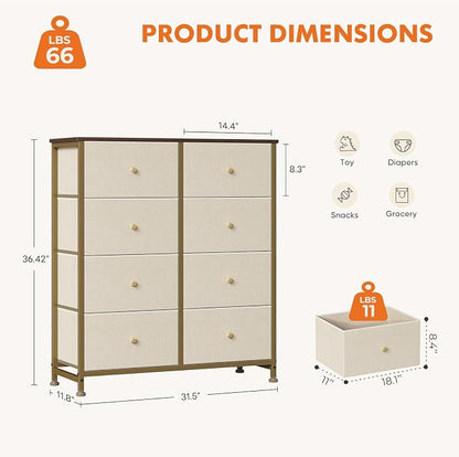 Sweetcrispy 8 Drawer Dresser for Bedroom, Organizer Storage Drawers, Khaki | - Image 3