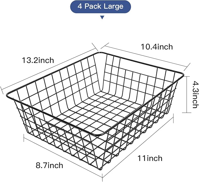 Wire Baskets for Organizing 4 Pack Pantry Storage Baskets 13.2x10.4x4.3 in | - Image 2
