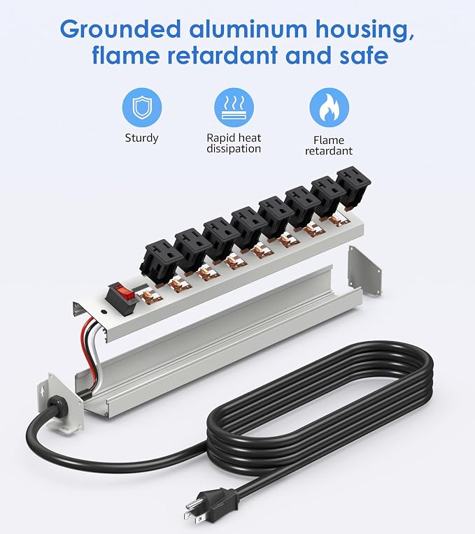 CCCEI Corner Mount Angle Power Strip, Under Cabinet Heavy Duty 8 Outlets Power - Image 6