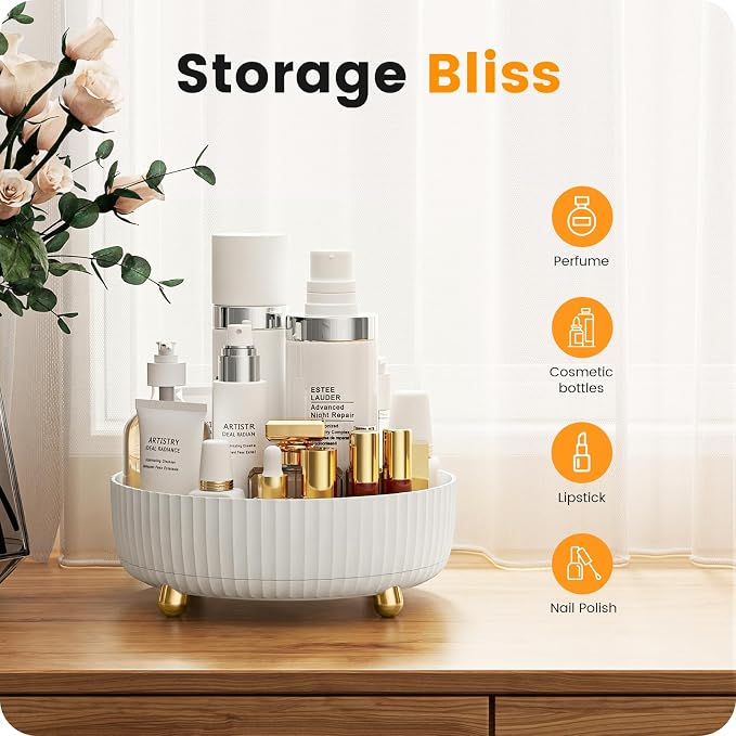 A-LuGei 【Elegant White】 8.6" Perfume Organizer, 【360° Rotating】 Vanity Organizer - Image 7