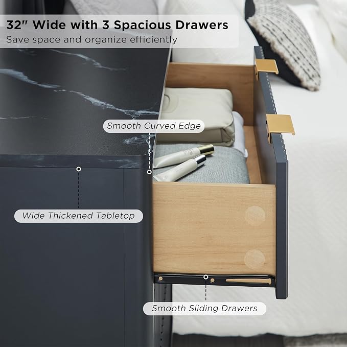 T4TREAM Fluted 3 Drawer Dresser, Curved Profile Design, Wood Drawer Organizer - Image 5