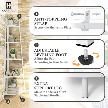 CAPHAUS 4-Tier Corner Shelf Stand, Tall Display Shelves, Ladder Corner Wood - Image 5