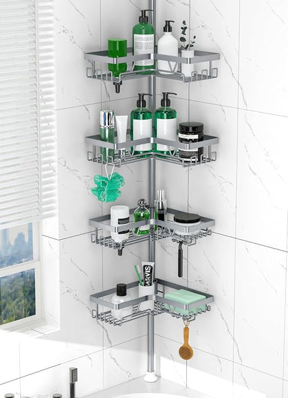 DAOYA Corner Shower Caddy Tension Pole, Light Gray | 4-Tier, Adjustable by DAOYA