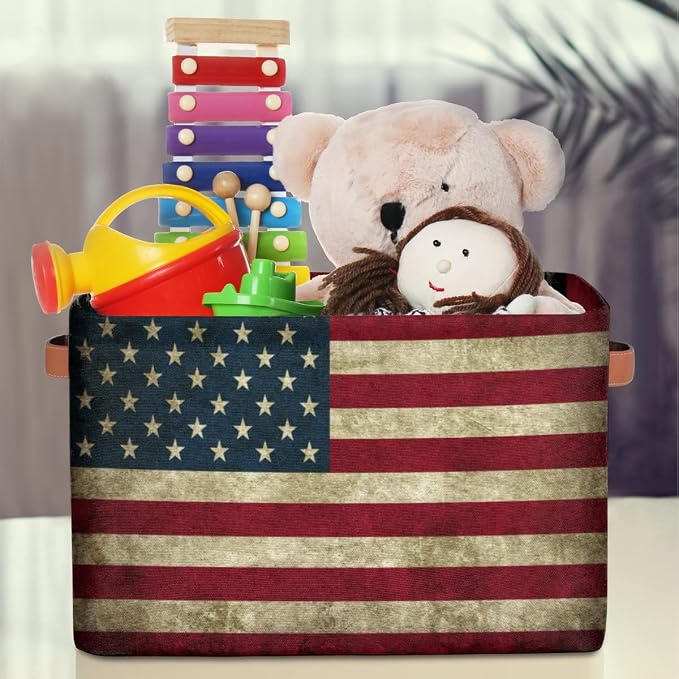 Pardick Storage Basket American USA Flag, Large Foldable Organizer Storage Bins - Image 4