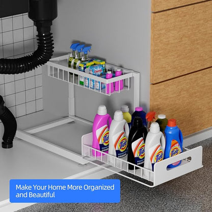 2-Tier Under Sink Slide Out Organizer, Pull Out Cabinet Storage Shelf - Image 5
