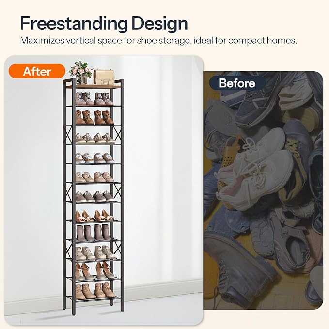 YATINEY 12-Tier Narrow Shoe Rack, Tall Shoe Rack - Image 4