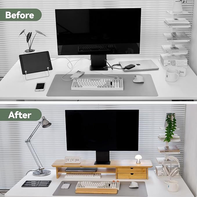 Bamboo Dual Monitor Stand, 39.3 inch Computer Monitor Riser - Image 7