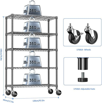 Wire Shelving with Wheels for Garage, 48” Heavy Duty Utility Storage Shelf | - Image 3