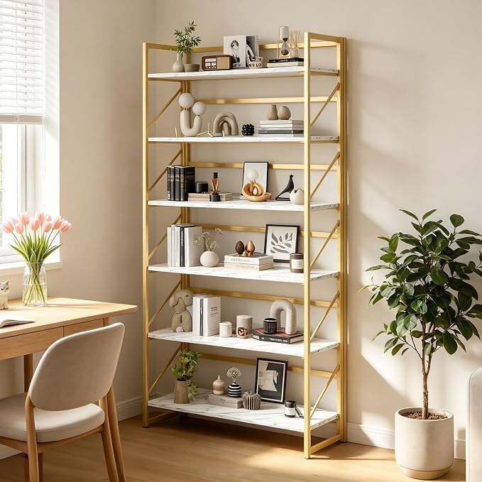 JSB 6 Tier No Assembly Folding Bookshelf, 30.7" Wide Foldable Storage Bookcase - Image 6