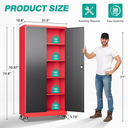 SISESOL 75" Tall Metal Storage Cabinet - Image 3