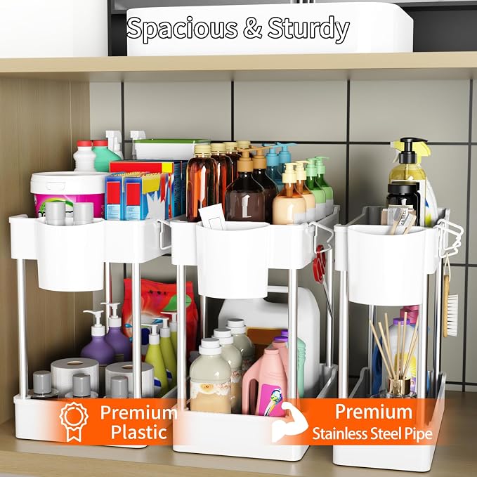 3 Pack Under Sink Organizer Bathroom and Storage Cabinet | 2 Tier - Image 3