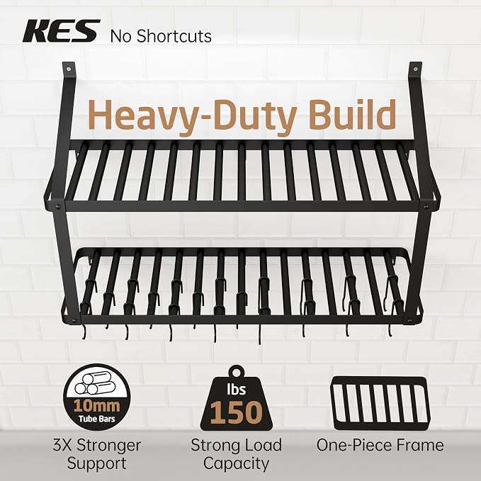 KES 150 lb High-Capacity Pot Rack Wall Mounted - Image 2