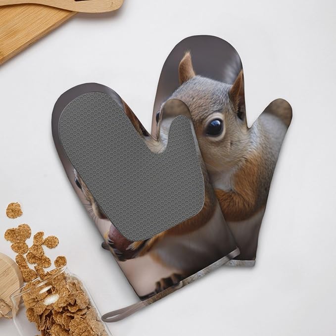 Cute Squirrel Print Oven Mitts Set of 2, Heat Resistant Silicone Oven Mittens - Image 9