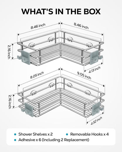 Nieifi Corner Shower Shelves Stainless Steel, Adhesive Shower Caddy Basket Rack - Image 7