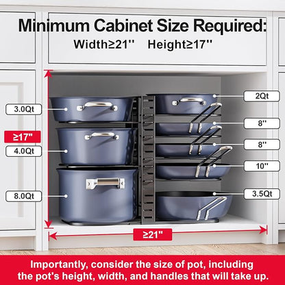 ORDORA Pots and Pans Organizer Under Cabinet 14.55" Height, Adjustable 8-Tier - Image 3