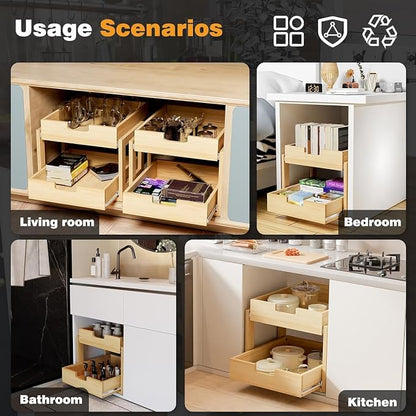 Pull Out Cabinet Organizer, 2 Tier Soft Close Slide Out Wooden Pull out Drawers - Image 7