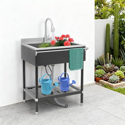 Stainless Steel Utility Sink, Free Standing Single Bowl Kitchen Sink - Image 8