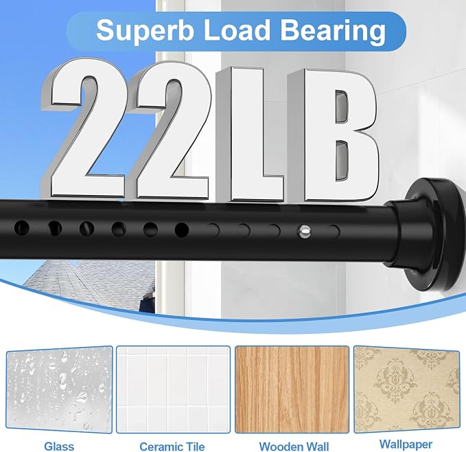 Long Tension Curtain Rod 40-148inch Black Shower Curtain Rods no Drilling - Image 3