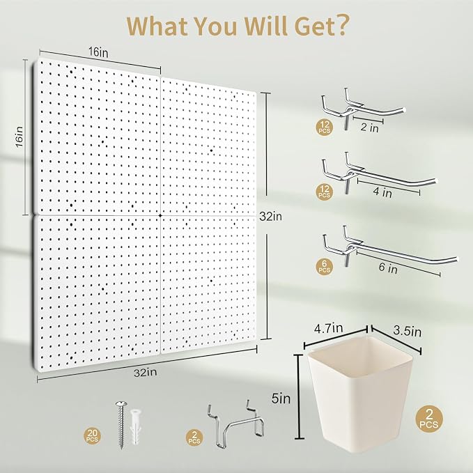 FZK Peg board, Pegboard 32''*32'', Pegboard Wall Organizer, Peg boards - Image 2