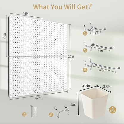 FZK Peg board, Pegboard 32''*32'', Pegboard Wall Organizer, Peg boards - Image 2