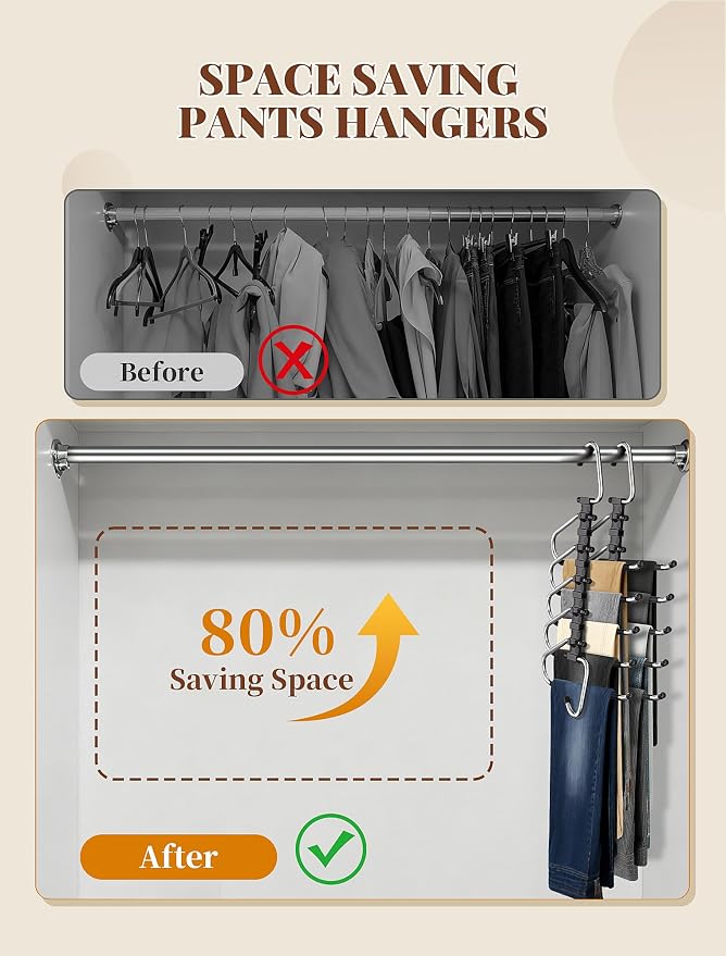 Pants Hangers 2 Pack Space Saving Metal Closet Organizer, Anti-Slip Design - Image 2
