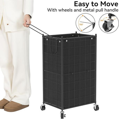 WOWLIVE Laundry Hamper with Wheels, Metal Wire Frame Rolling Laundry Basket - Image 5