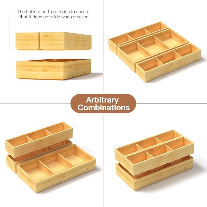DUJEN Bamboo Drawer Organizer 12.5'' X 12.5'' X 2'', Adjustable 3 Individual - Image 7