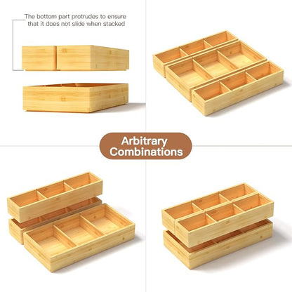 DUJEN Bamboo Drawer Organizer 12.5'' X 12.5'' X 2'', Adjustable 3 Individual - Image 7