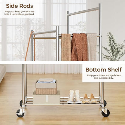 HYSEYY Clothes Rack, Double Rods Rolling Clothing Rack - Image 4