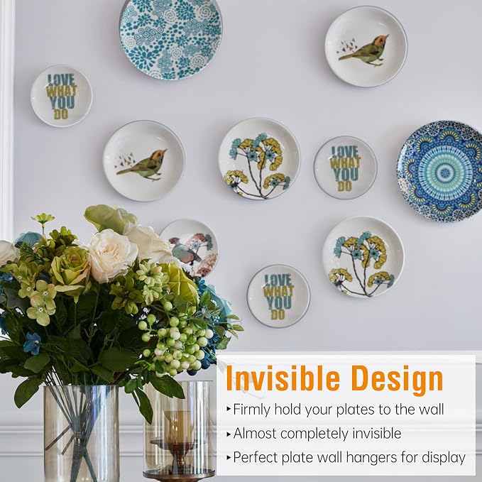 Bilillo 14 pcs Plate Hangers for The Wall, 4/6/8/10/12 Inch Invisible Plates - Image 6