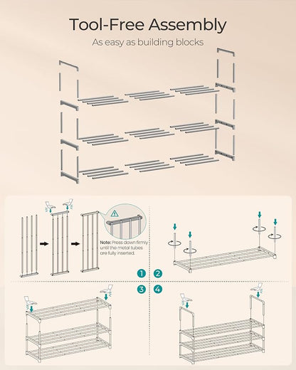 SONGMICS Shoe Rack, 3-Tier Shoe Organizer, Metal Storage Shelf, Upright or - Image 5