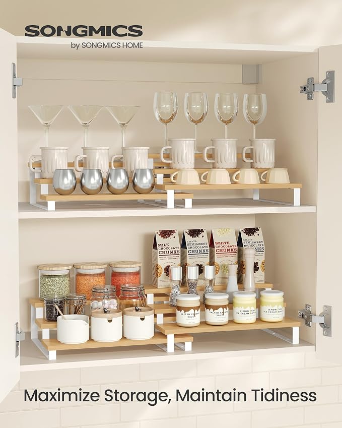 SONGMICS Display Risers, 3-Tier Cupcake Stand Holder, Spice Rack, Shelf Risers - Image 2