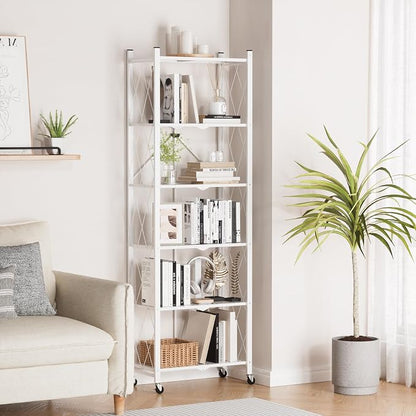 ALANNG 73.6 Inch Folding Bookshelf, 6 Tier Metal Bookcase and Bookshelves | - Image 2