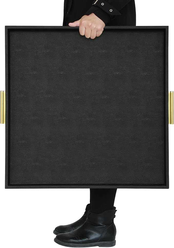 HofferRuffer Extra Large Square Serving Tray, Elegant Faux Leather Ottoman Tray - Image 5