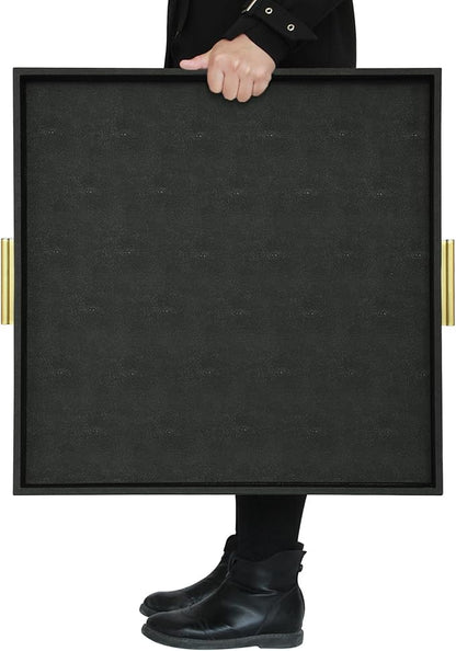 HofferRuffer Extra Large Square Serving Tray, Elegant Faux Leather Ottoman Tray - Image 5