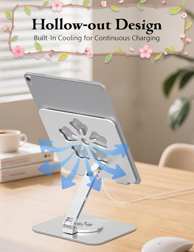 Tablet Stand for iPad, 360° Rotating Aluminum Foldable Holder – Adjustable Desk - Image 3