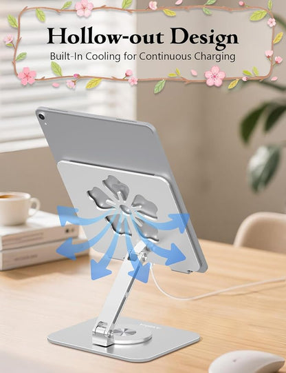 Tablet Stand for iPad, 360° Rotating Aluminum Foldable Holder – Adjustable Desk - Image 3