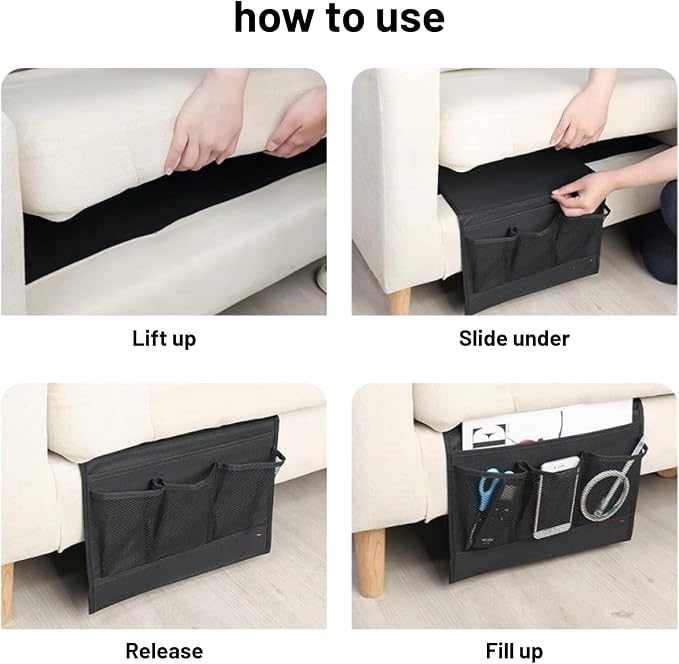 Bedside Storage Organizer with 4 Pockets, Bedside Caddy, Remote Control Holder - Image 5