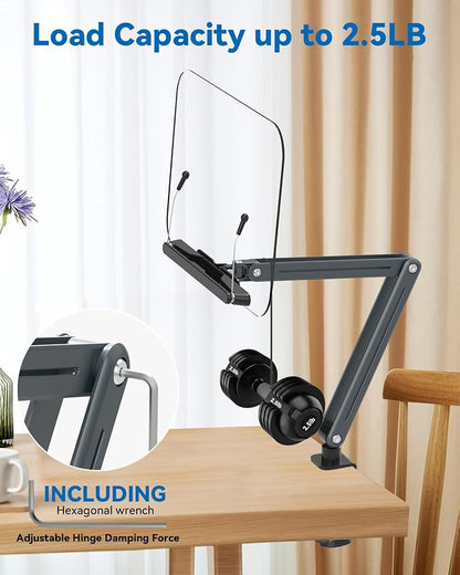 Desk Clamp Acrylic Book Stand for Reading, Ergonomic Design Adjustable Height - Image 4