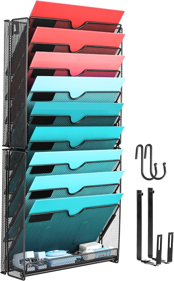GALASALA Wall File Organizer, 10 Pockets Mesh Hanging File Organizer, Wall by GALASALA