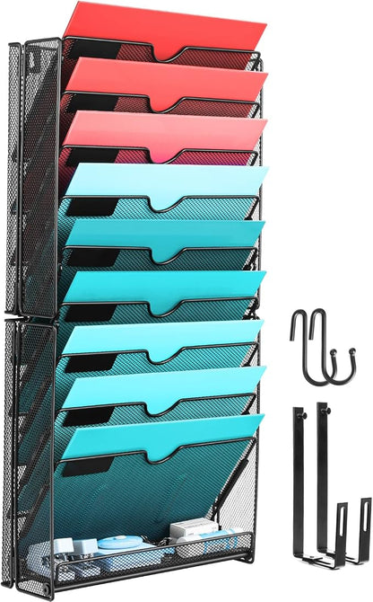 GALASALA Wall File Organizer, 10 Pockets Mesh Hanging File Organizer, Wall by GALASALA