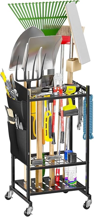 Garden Tool Organizer with Wheels, Rolling Yard Tool Tower Rack Carts by MWQ