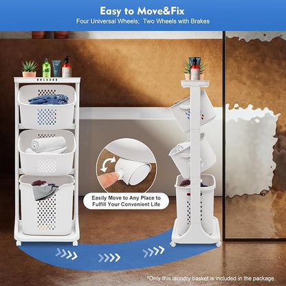 Laundry Basket with Wheels and Handle, Laundry Hamper 3 Section Rolling Laundry - Image 7